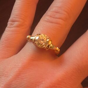 Elegant Gold Colored 925 CZ Ring with Clear Stone